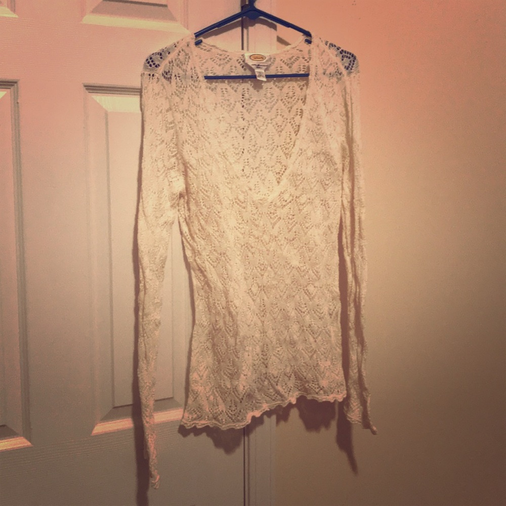 Talbots Cream long sleeve eyelet shirt‎ size large